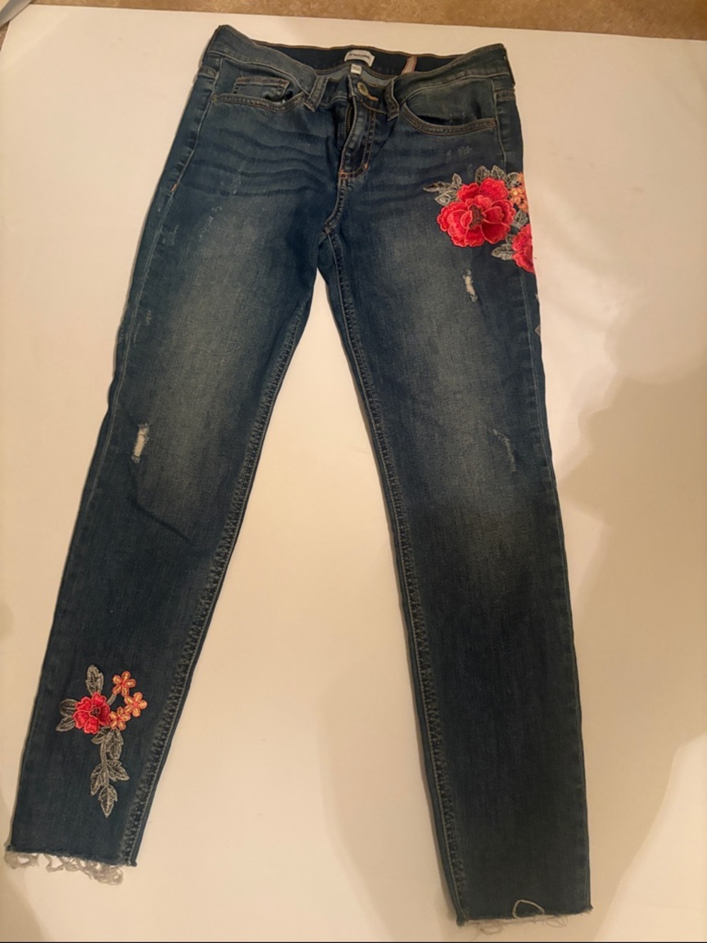 Sneak Peak Women's Dark Blue Embroidered Slim Jeans